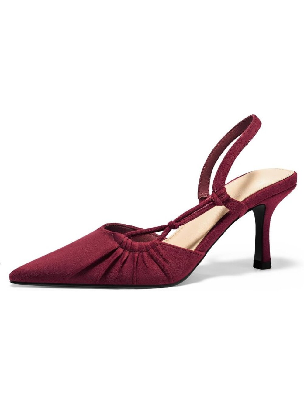 Women's Burgundy Suede Kitten Heels Closed Pointed Toe Pumps Party Dress Shoes